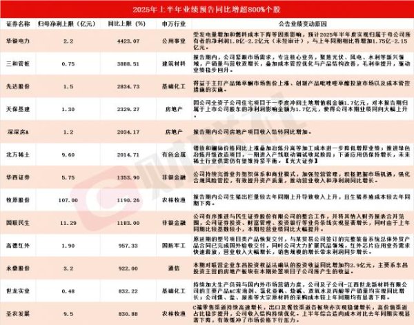 股票配资网站 A股中报速览：13家净利最高同比预增超800%